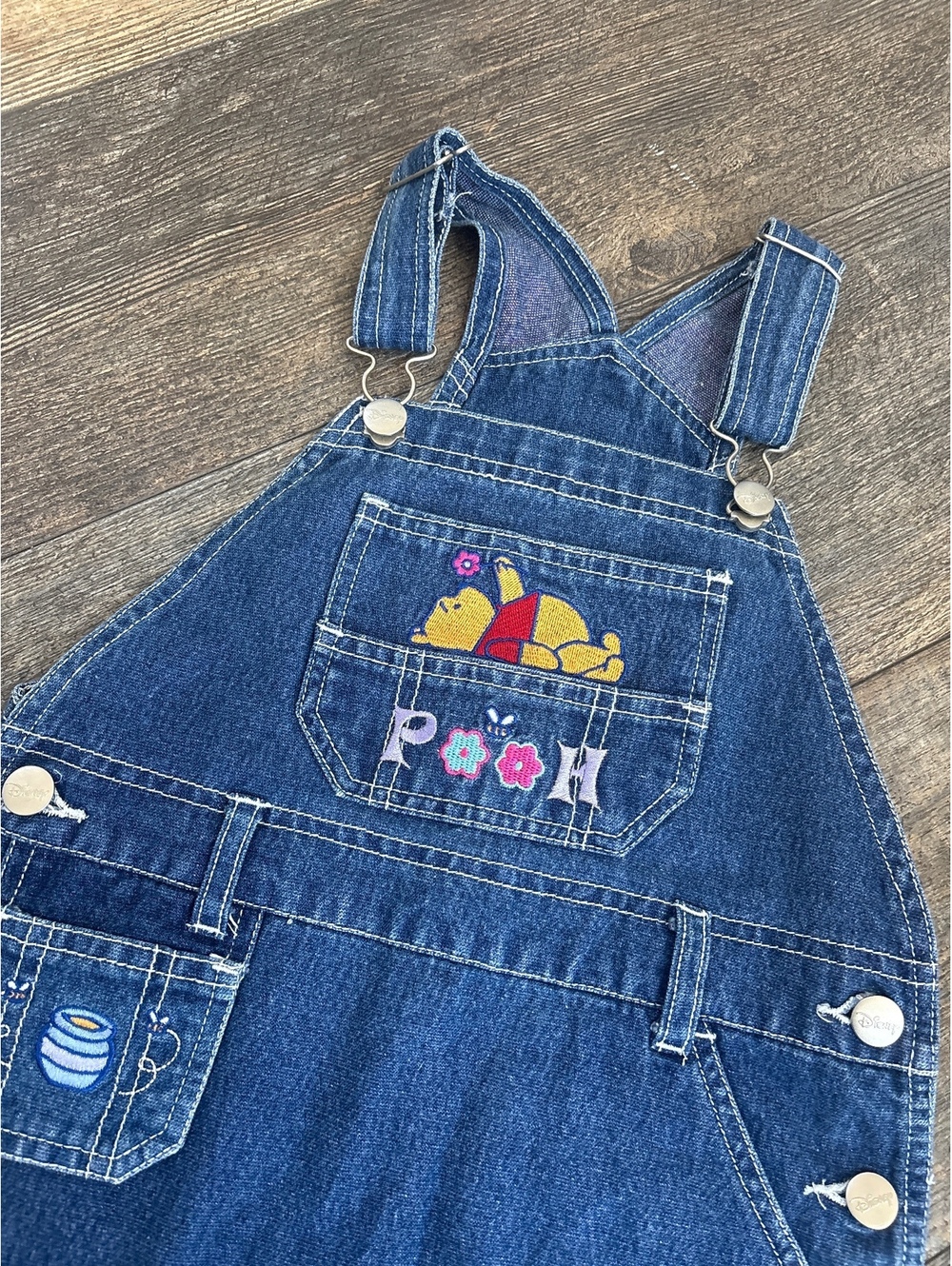 RARE Vintage Disney Winnie the Pooh Denim jean Overall Size 6 Girls Kids Dress